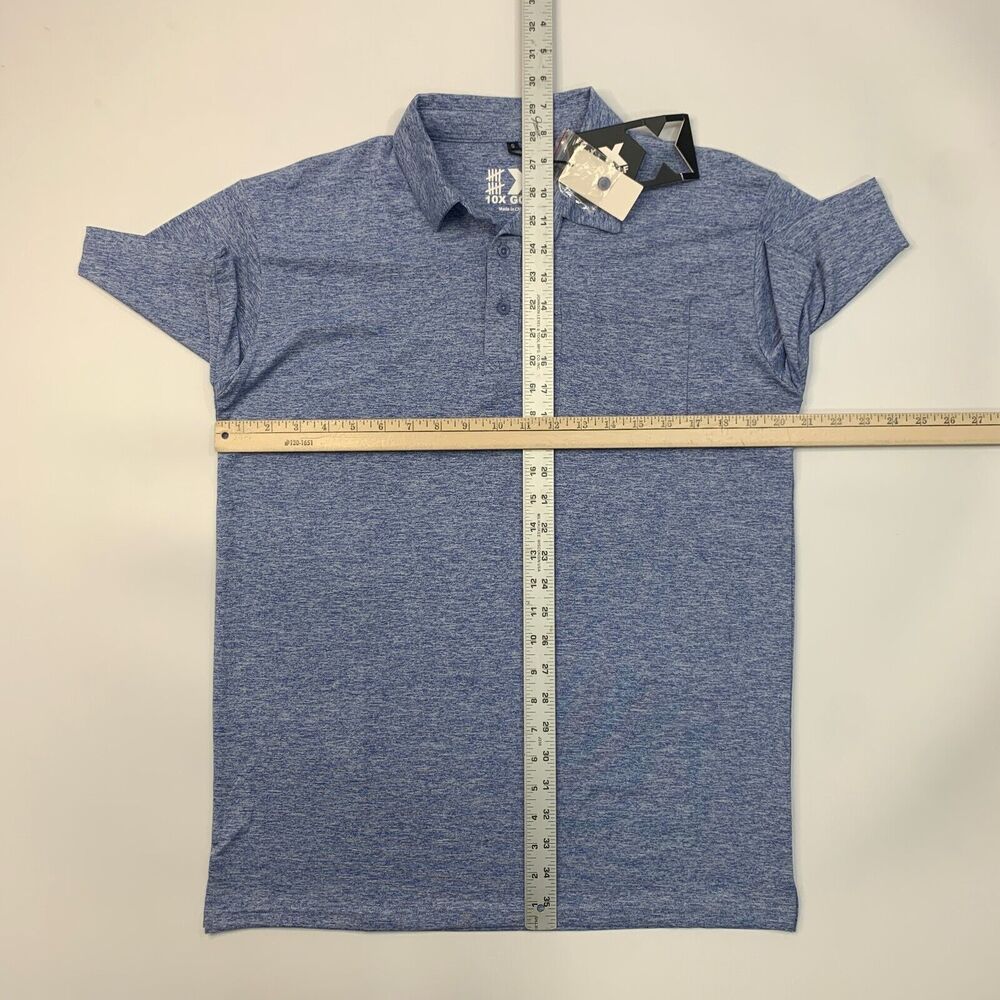 10X Sports Polo Shirt Mens S Small Shark Blue Golf Performance Chest Pocket New - Picture 6 of 10